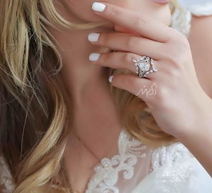 💍حلقه و پشت حلقه جواهری سه تیکه با نگین Pear ؛ خاص و زیبا و چشم نواز نقره عیار ۹۲۵ (P_2035)