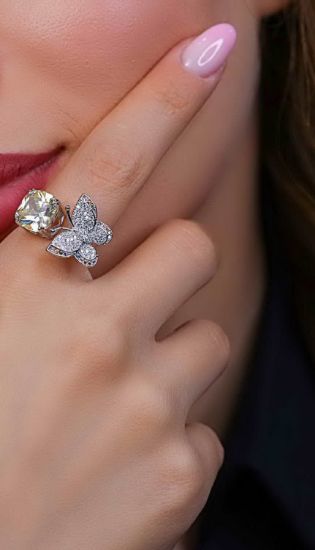 💍انگشتر جواهري پروانه و نگین سیترين خاص و زیبا؛ نقره عیار ۹۲۵(R_1233)
