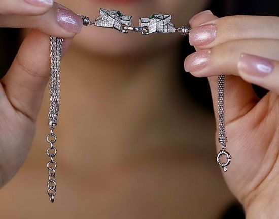 	💍دستبند جواهری لاکچری دو شير خاص و زیبا ، نقره عیار 925 (D_7142)