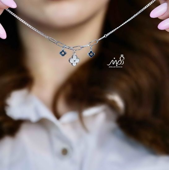 💍دستبند جواهری کارتیر با آویز ونکلیف خاص و زیبا ، نقره عیار 925 (D_7180)