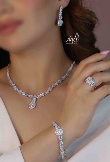 💍سرويس جواهری خاص و زيبا(گردنبند ، گوشواره ، دستبند و انگشتر) نقره عیار 925 (S_6050)‌‌‌‌‌‌ ‌