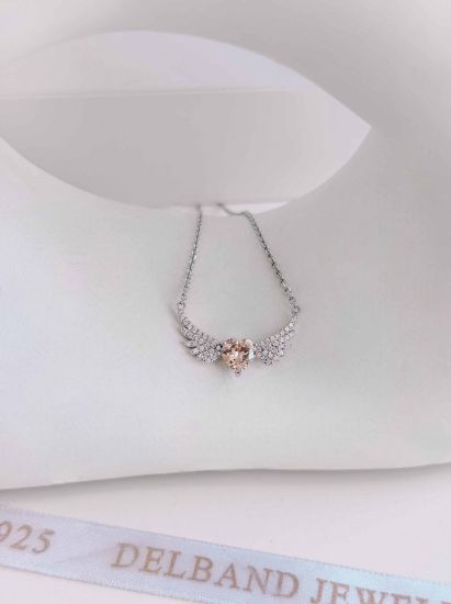 💍'گردنبند جواهری قلب بالدار خاص با نگین سيترين نقره عیار 925 (G_3169)‌‌‌‌‌‌