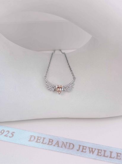 💍'گردنبند جواهری قلب بالدار خاص با نگین سيترين نقره عیار 925 (G_3169)‌‌‌‌‌‌