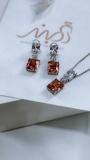 💍نیم ست جواهری لاکچری(آويز ، گوشواره و انگشتر) با نگین سیترین خاص و زیبا ، نقره عیار ۹۲۵(N_4238)	