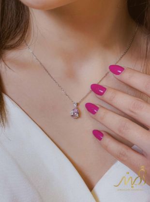 💍نیم ست جواهری با نگین اشکی صورتی خاص و زیبا ، نقره عیار ۹۲۵( N_4331)	