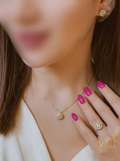 💍نیم ست جواهری با نگين سیترين خاص و زيبا نقره عیار ۹۲۵ (اويز، گوشواره و انگشتر )(N_4353)‌‌‌‌‌‌ ‌	
