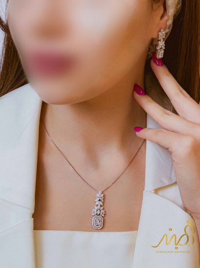 💍نیم ست جواهری(آويز و گوشواره) خاص و زیبا ، نقره عیار ۹۲۵( N_4369)	