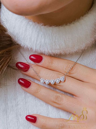 💍گردنبند جواهری 5 قلب ،  نقره عیار ۹۲۵ (G_3308)