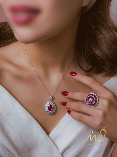 💍گردنبند جواهری لاکچری با نگین ارغوانی،  نقره عیار ۹۲۵ (G_3311)