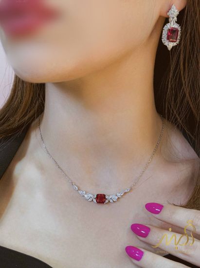 💍گردنبند جواهری  با نگین یاقوتی،  نقره عیار ۹۲۵ (G_3313)