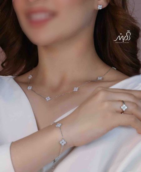 💍سرويس جواهری ونکلیف خاص و زيبا(گردنبند ، گوشواره ، دستبند و انگشتر) نقره عیار 925 (S_6059)‌‌‌‌‌‌ ‌
