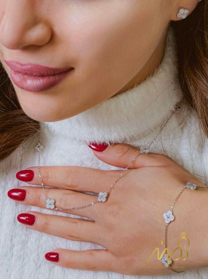 💍سرويس جواهری ونکلیف خاص و زيبا(گردنبند ، گوشواره ، دستبند و انگشتر) نقره عیار 925 (S_6059)‌‌‌‌‌‌ ‌
