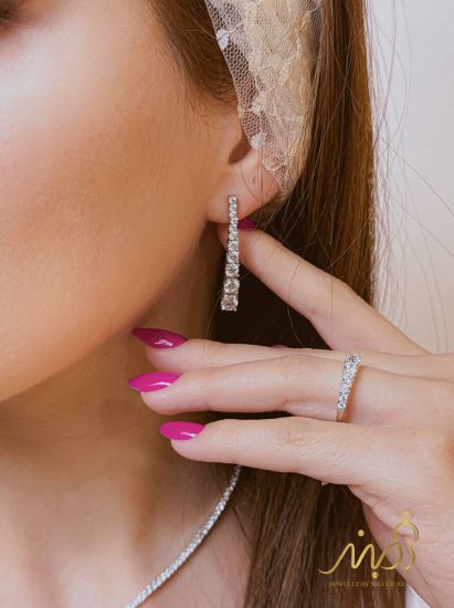 💍سرويس جواهری تنیسی (گردنبند ، گوشواره ، دستبند و انگشتر) نقره عیار 925 (S_6061)‌‌‌‌‌‌ ‌
