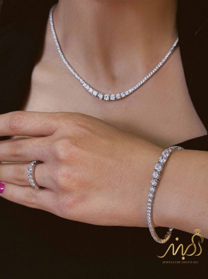 💍سرويس جواهری تنیسی (گردنبند ، گوشواره ، دستبند و انگشتر) نقره عیار 925 (S_6061)‌‌‌‌‌‌ ‌