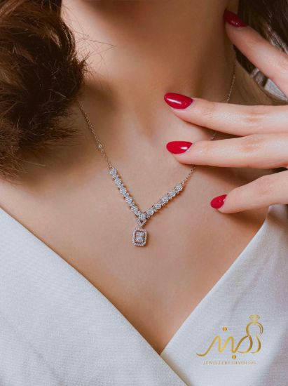 💍نیم ست جواهری (گردنبند و گوشواره)نقره عیار 925(N_4422)