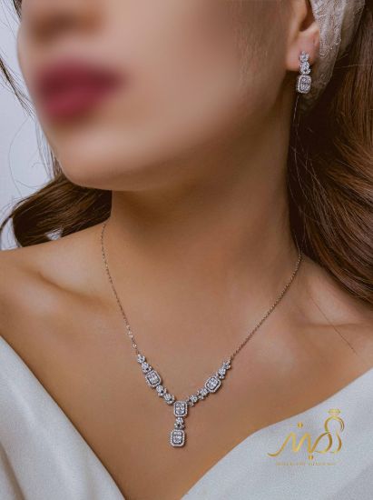 💍نیم ست جواهری (گردنبند و گوشواره)نقره عیار ۹۲۵(N_4448)