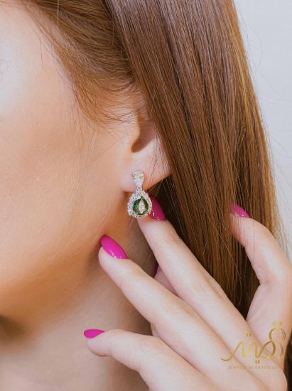 💍گوشواره جواهری با نگین زمردی، نقره عیار ۹۲۵ (E_5070)‌‌‌‌‌‌