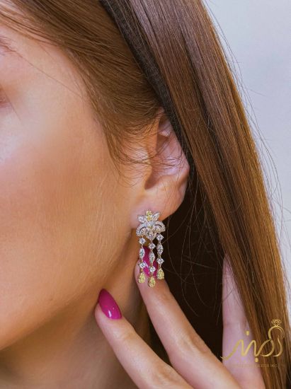 💍گوشواره جواهری با نگینهای رنگی، نقره عیار ۹۲۵ (E_5075)‌‌‌‌‌‌
