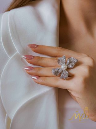 💍انگشتر جواهري لاکچری پاپیونی مرواریدی ؛ نقره عیار ۹۲۵(R_1286)